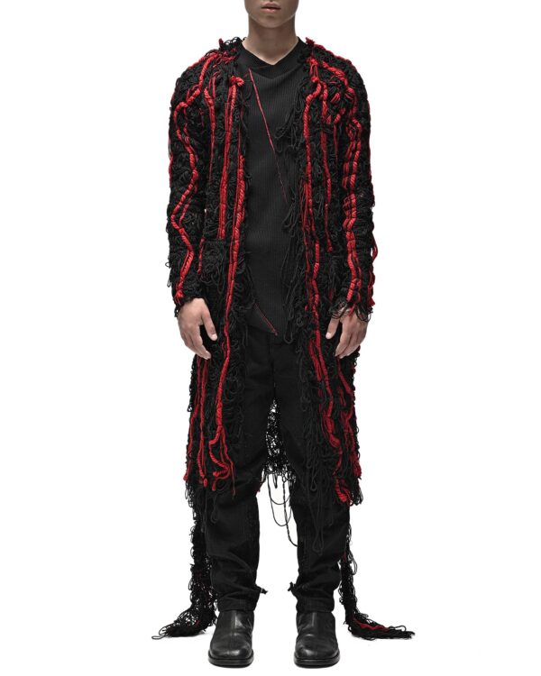 MINOAR - Fiber Bond Oracle Long Cardigan, Men's black cotton cardigan with Fiber-Bond texture - 1