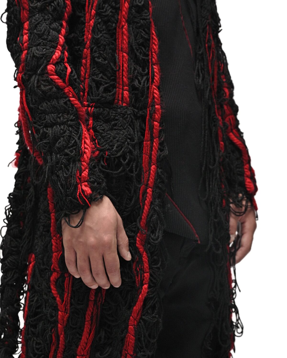 MINOAR - Fiber Bond Oracle Long Cardigan, Men's black cotton cardigan with Fiber-Bond texture - 7