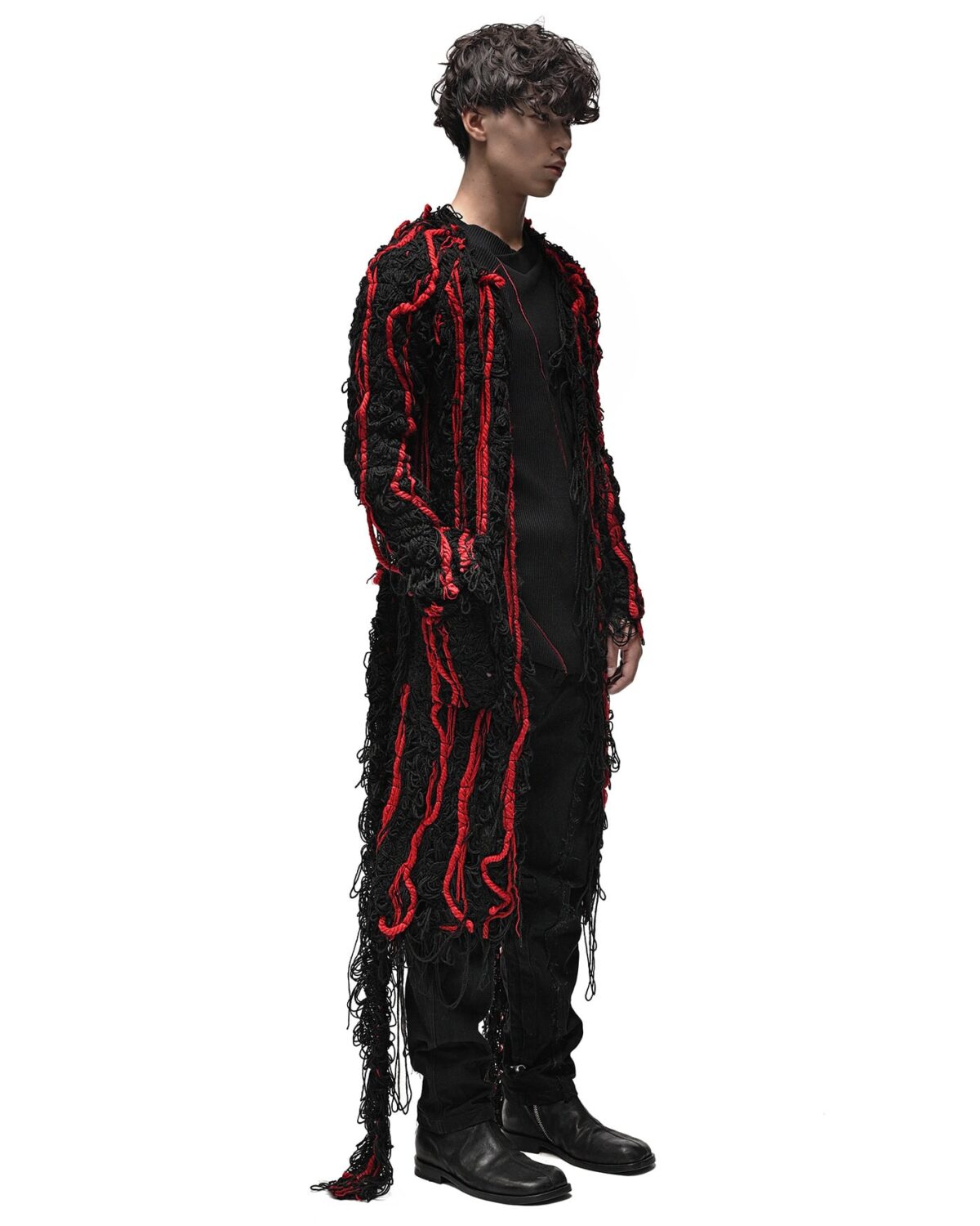 MINOAR - Fiber Bond Oracle Long Cardigan, Men's black cotton cardigan with Fiber-Bond texture - 4