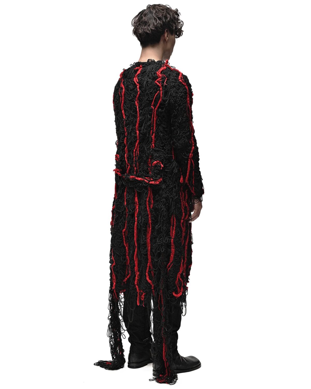 MINOAR - Fiber Bond Oracle Long Cardigan, Men's black cotton cardigan with Fiber-Bond texture - 5
