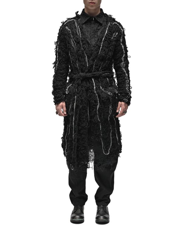 MINOAR - Fiber Bond Oracle Long Cardigan, Men's black cotton cardigan with Fiber-Bond texture - 1