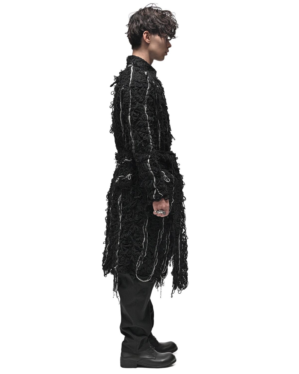 MINOAR - Fiber Bond Oracle Long Cardigan, Men's black cotton cardigan with Fiber-Bond texture - 5