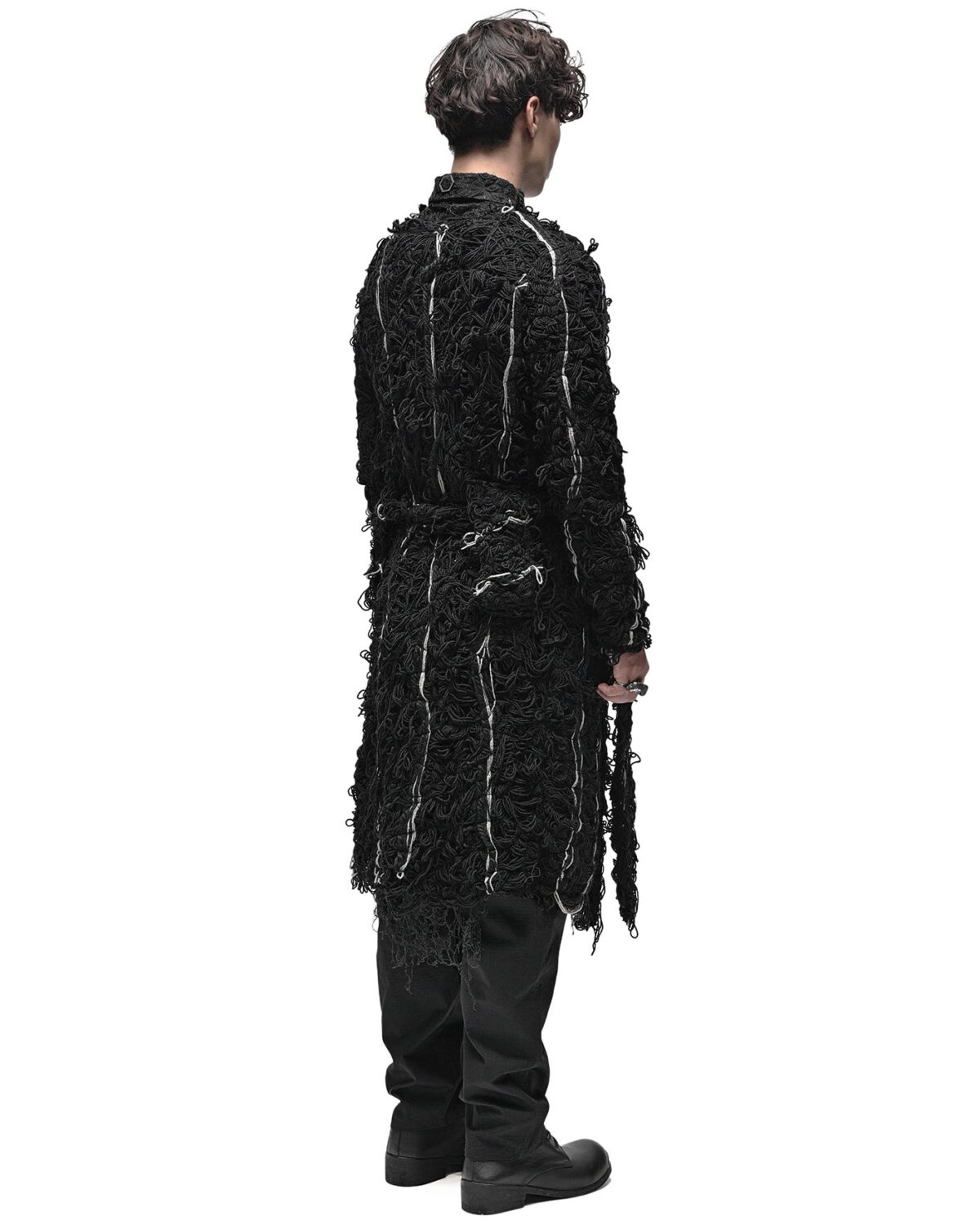 MINOAR - Fiber Bond Oracle Long Cardigan, Men's black cotton cardigan with Fiber-Bond texture - 6