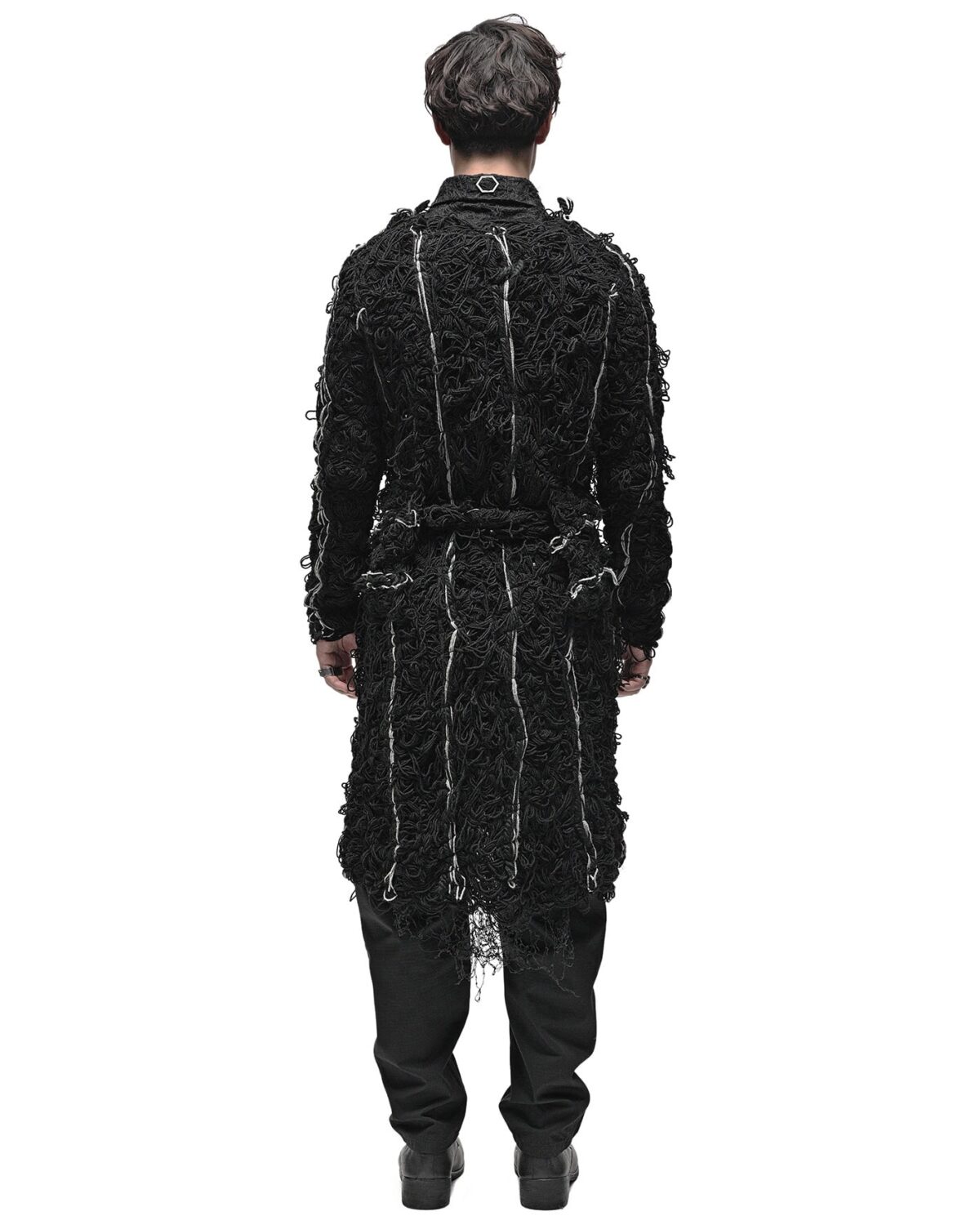 MINOAR - Fiber Bond Oracle Long Cardigan, Men's black cotton cardigan with Fiber-Bond texture - 7