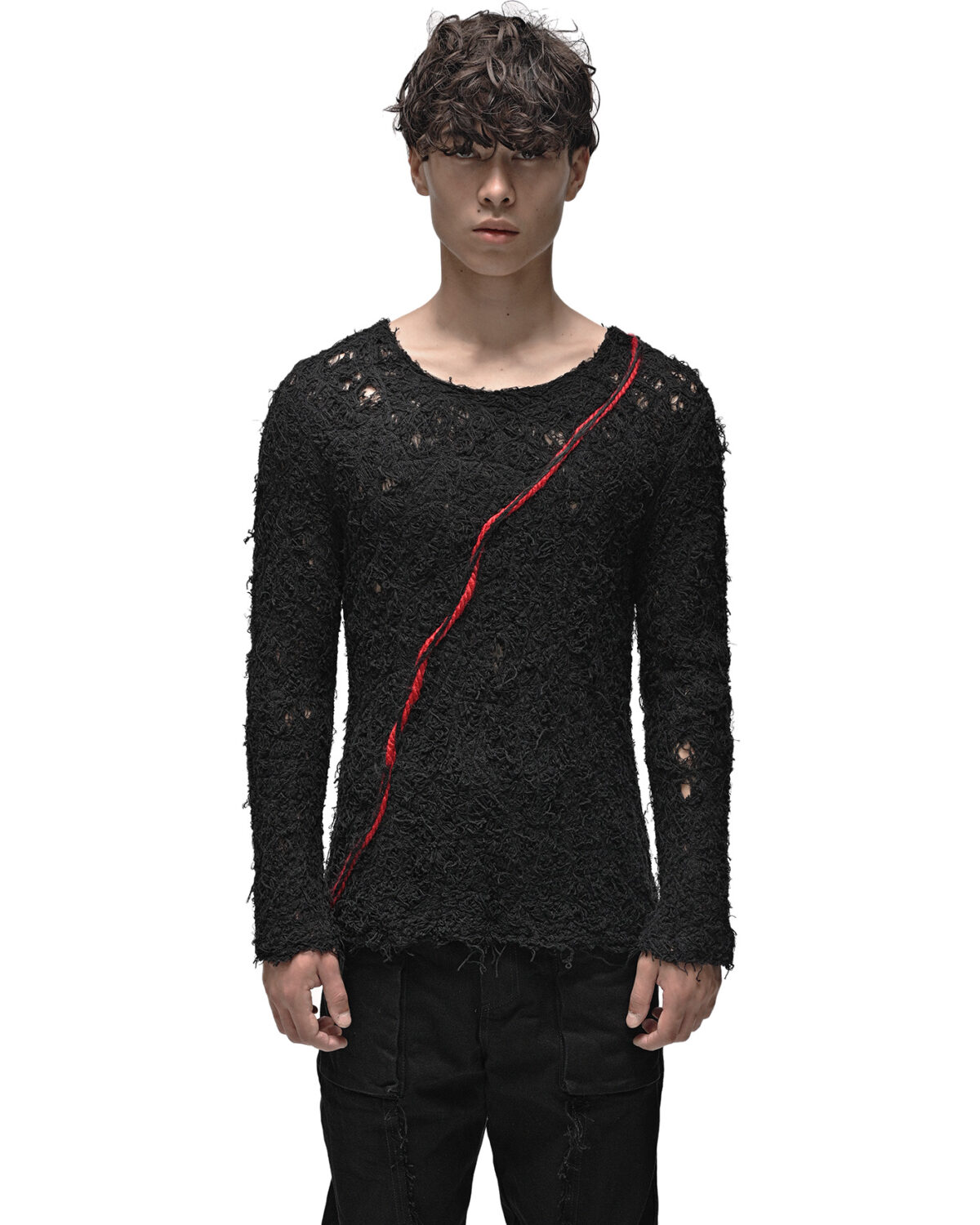 MINOAR - Fiber Bond Lava Path Sweater, Men's black cotton sweater with Fiber-Bond texture - 3