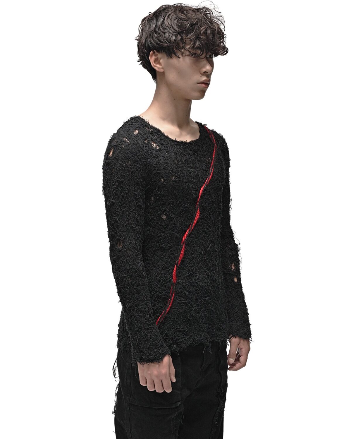 MINOAR - Fiber Bond Lava Path Sweater, Men's black cotton sweater with Fiber-Bond texture - 4