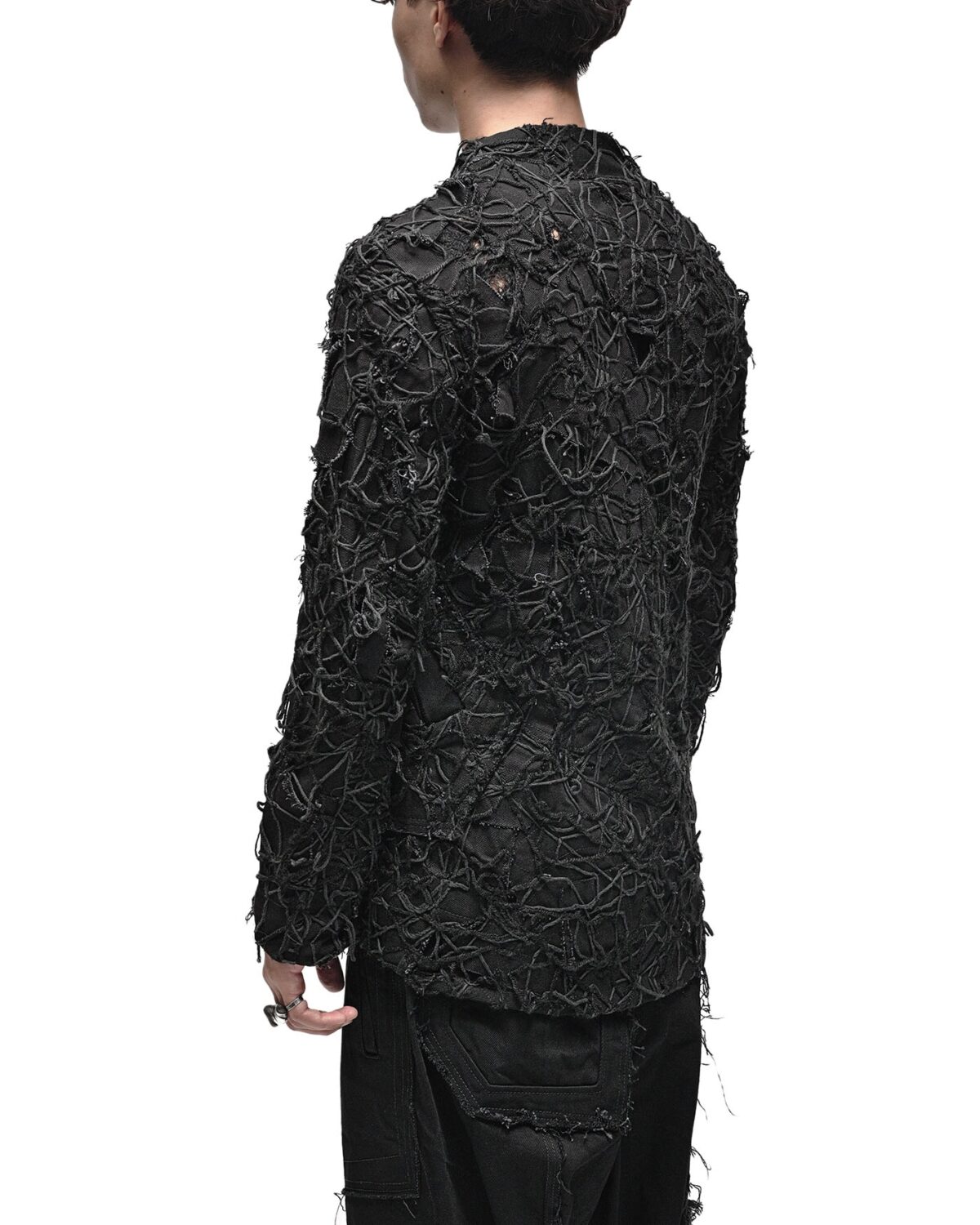 MINOAR - Fiber Bond Patchwork Denim Blazer, Men's black cotton blazer with Fiber-Bond texture - 6