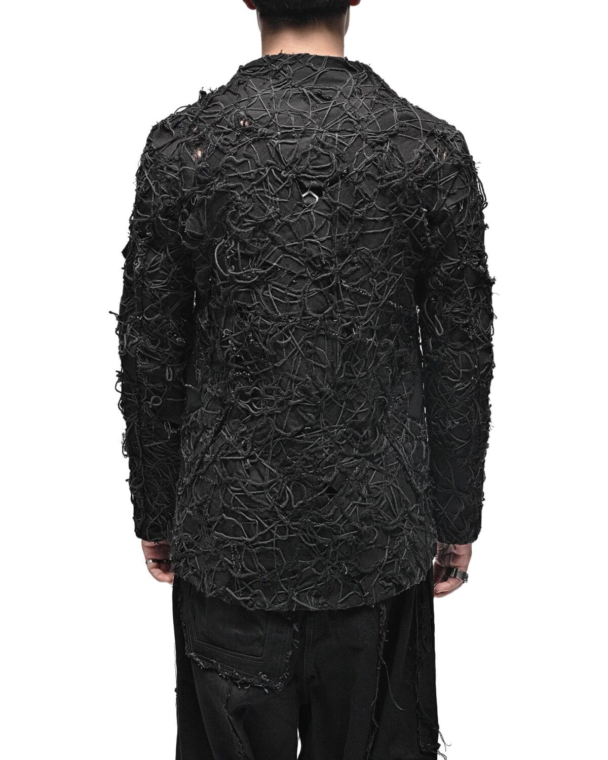 MINOAR - Fiber Bond Patchwork Denim Blazer, Men's black cotton blazer with Fiber-Bond texture - 7