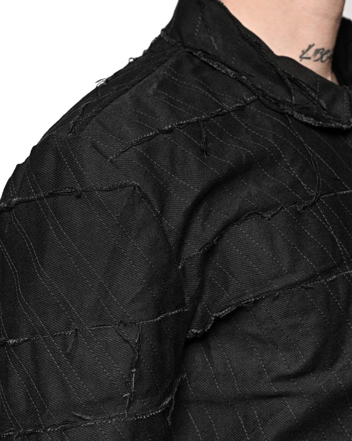 MINOAR - Linear Multi-Cut Split Jacket, Men's black cotton jacket with steel hardware detail - 5