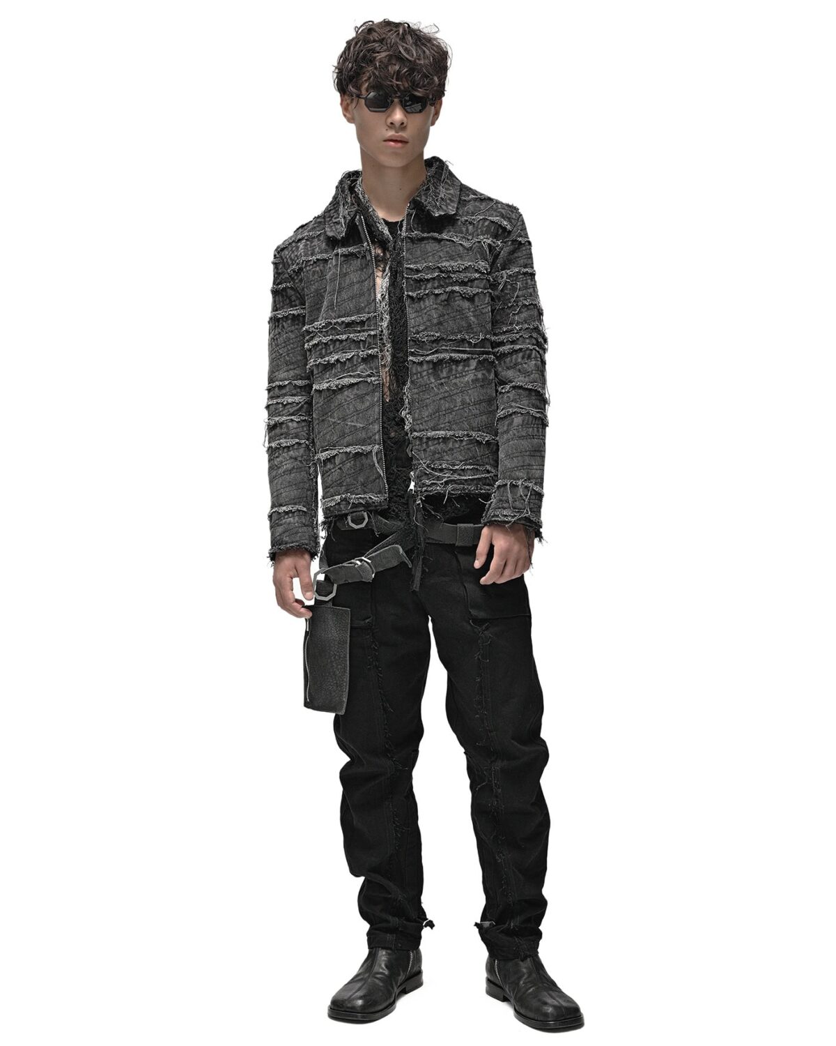 MINOAR - Tapered Denim Wash Construct Pants, Men's black cotton pants with cargo pocket detail - 8
