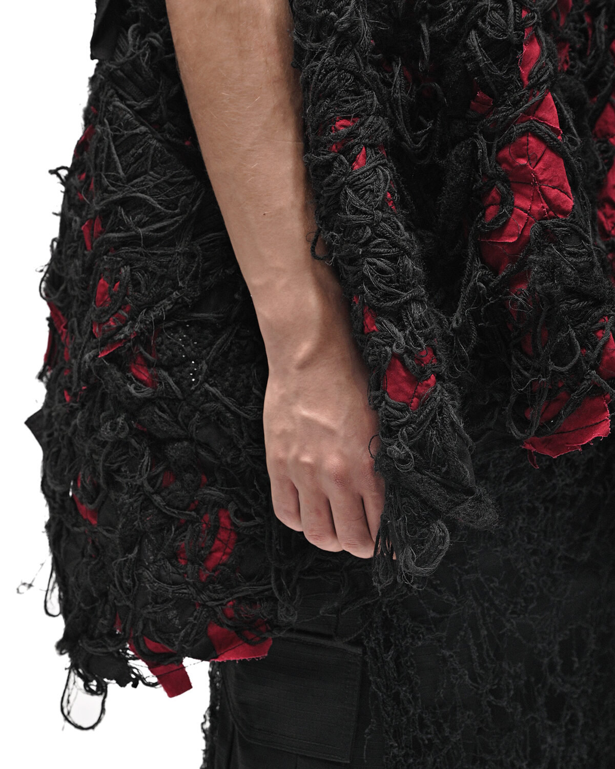 MINOAR - Fiber Bond Patch Volume Sleeveless Cardigan, Men's black cotton cardigan with Fiber-Bond texture - 8