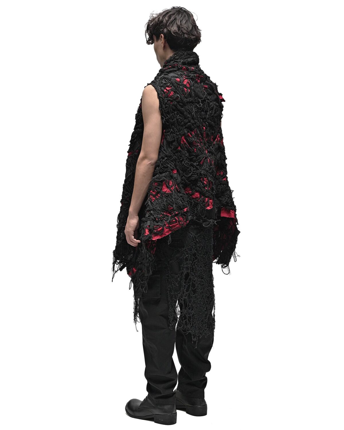 MINOAR - Fiber Bond Patch Volume Sleeveless Cardigan, Men's black cotton cardigan with Fiber-Bond texture - 6