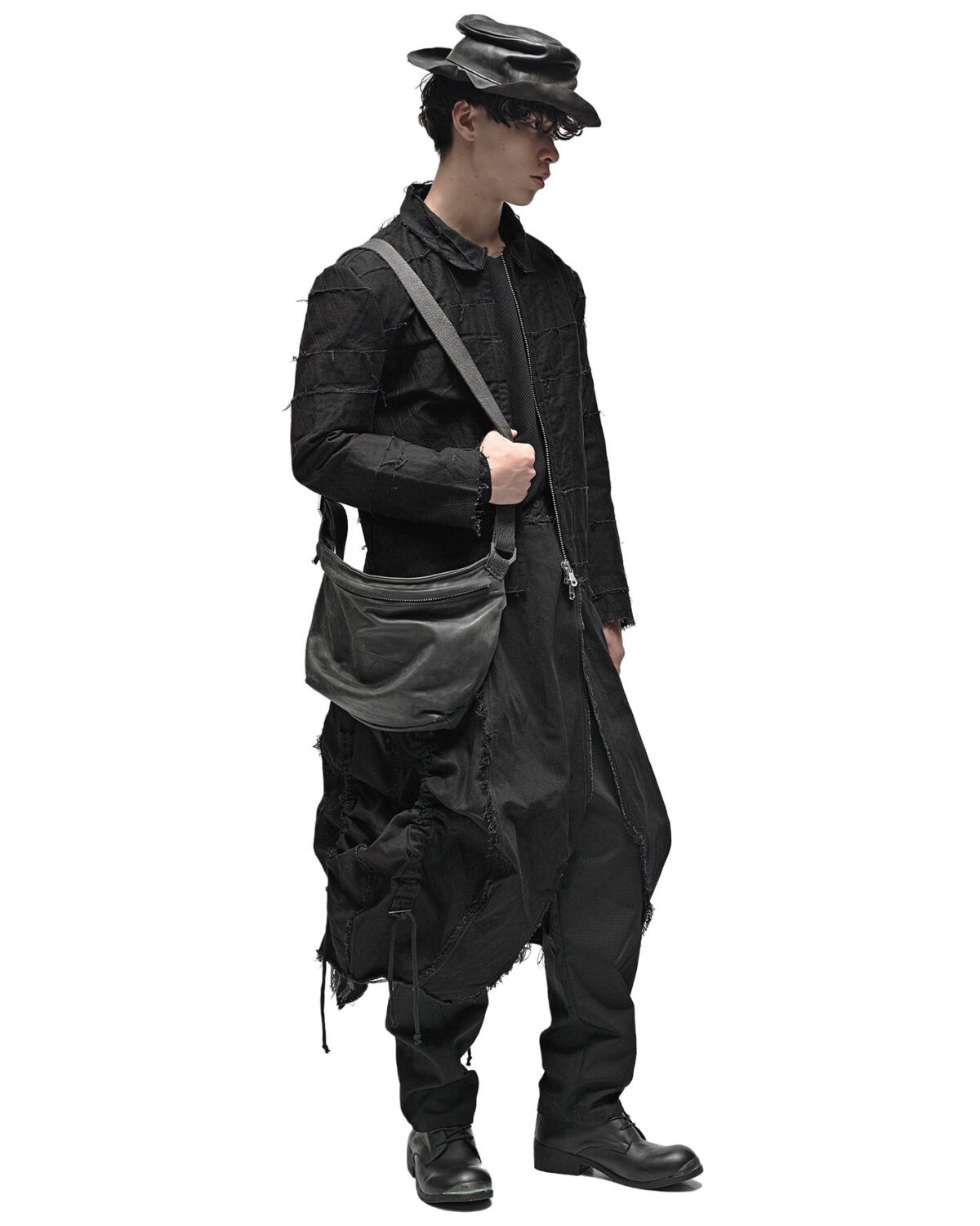 MINOAR - Cargo Volume Transform Denim Skirt, Men's black cotton skirt with cargo pocket detail - 8