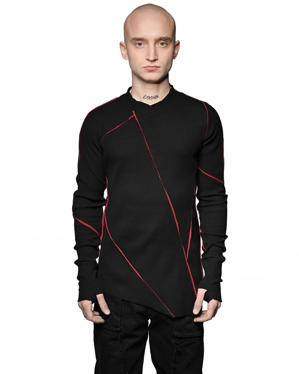 MINOAR - Magma Longsleeve T-shirt, Men's black cotton longsleeve T-shirt with multi-segment construction - 4