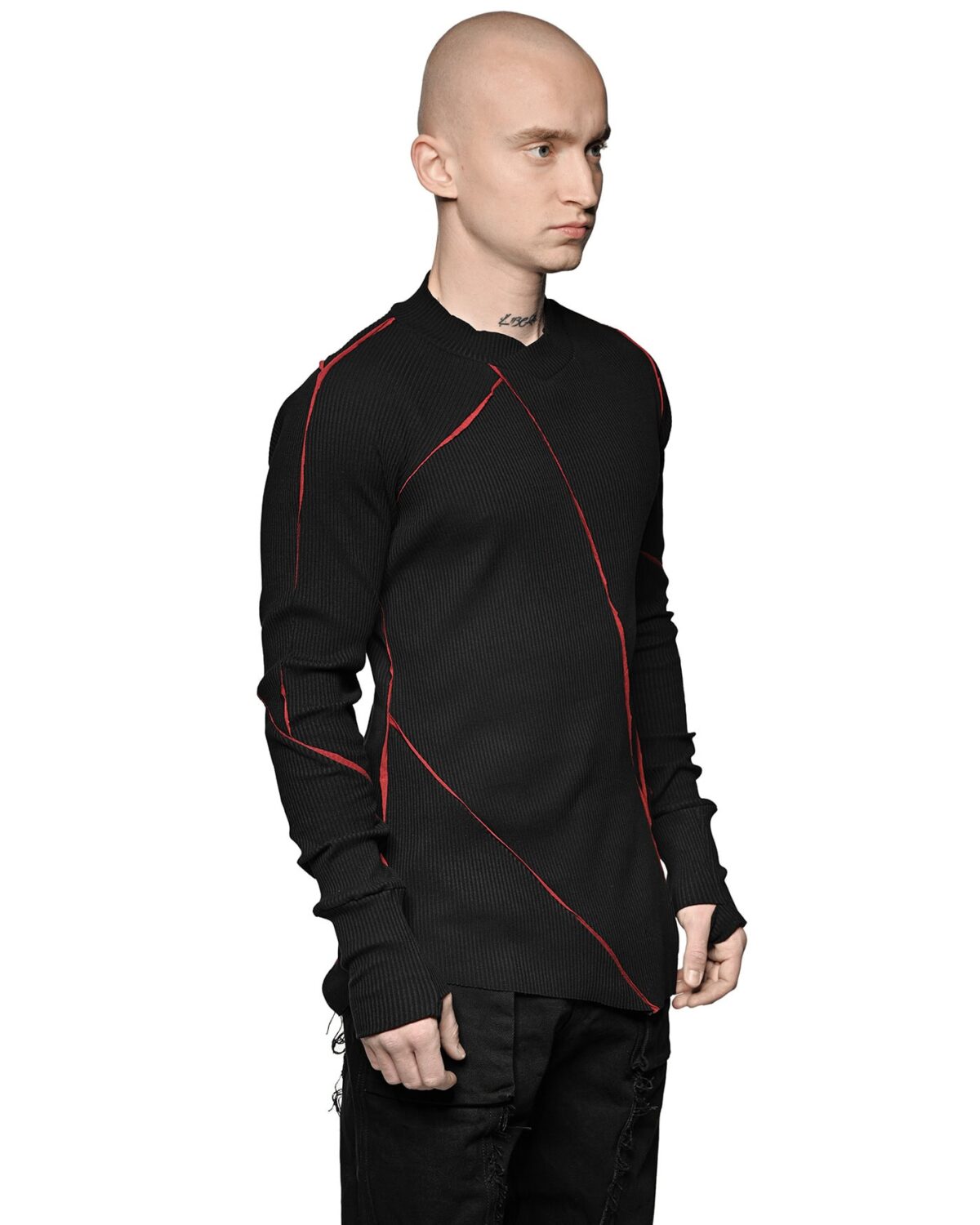 MINOAR - Magma Longsleeve T-shirt, Men's black cotton longsleeve T-shirt with multi-segment construction - 3