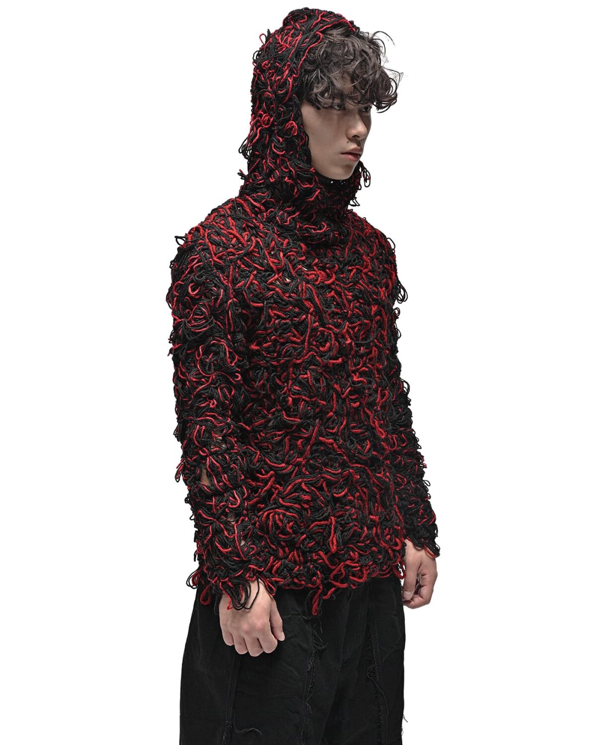 MINOAR - Fiber Bond Magma Hoodie, Men's black wool hoodie with Fiber-Bond texture - 4