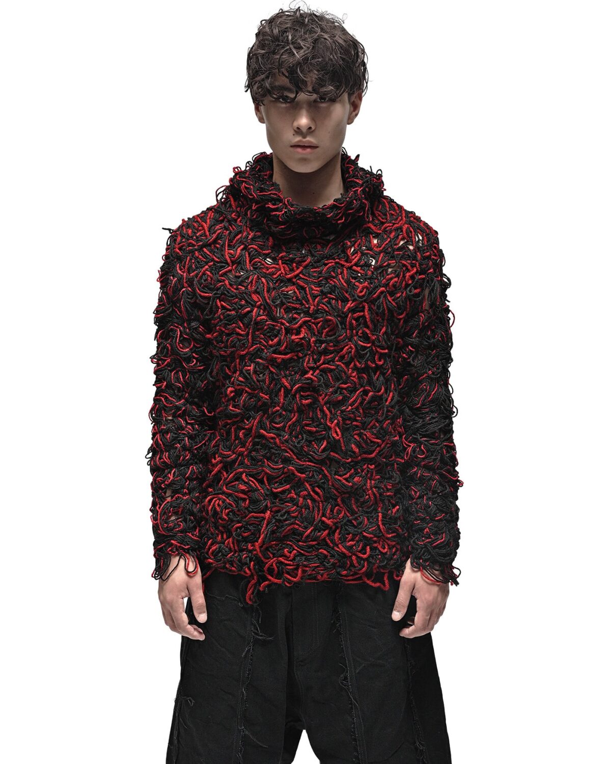 MINOAR - Fiber Bond Magma Hoodie, Men's black wool hoodie with Fiber-Bond texture - 3