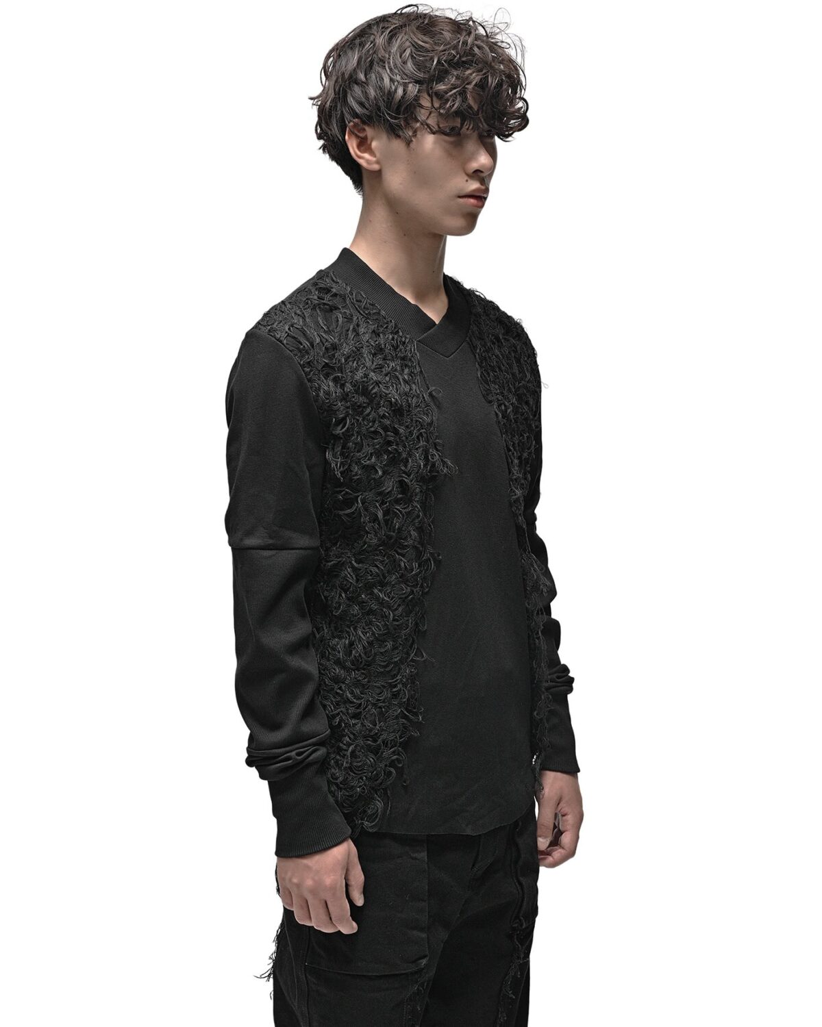 MINOAR - Fiber Bond Grand Layers Sweater, Men's black cotton sweater with Fiber-Bond texture - 3