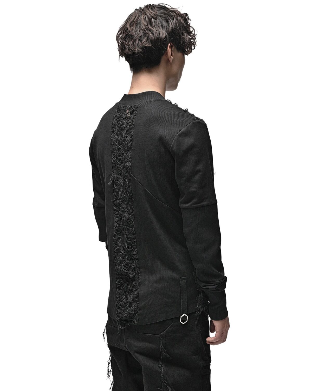 MINOAR - Fiber Bond Grand Layers Sweater, Men's black cotton sweater with Fiber-Bond texture - 4