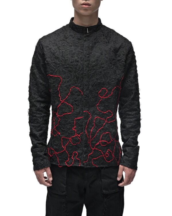 MINOAR - Fiber Bond Magma Standing Shirt, Men's black cotton shirt with Fiber-Bond texture - 1