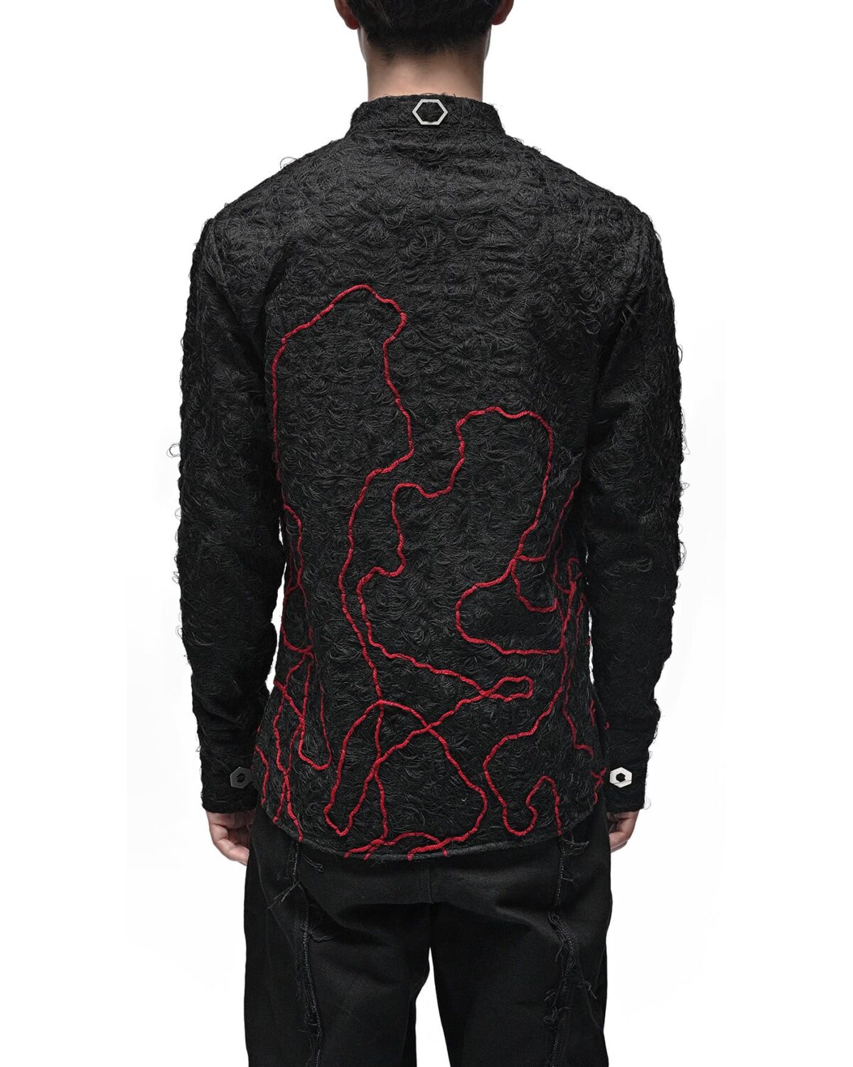 MINOAR - Fiber Bond Magma Standing Shirt, Men's black cotton shirt with Fiber-Bond texture - 6