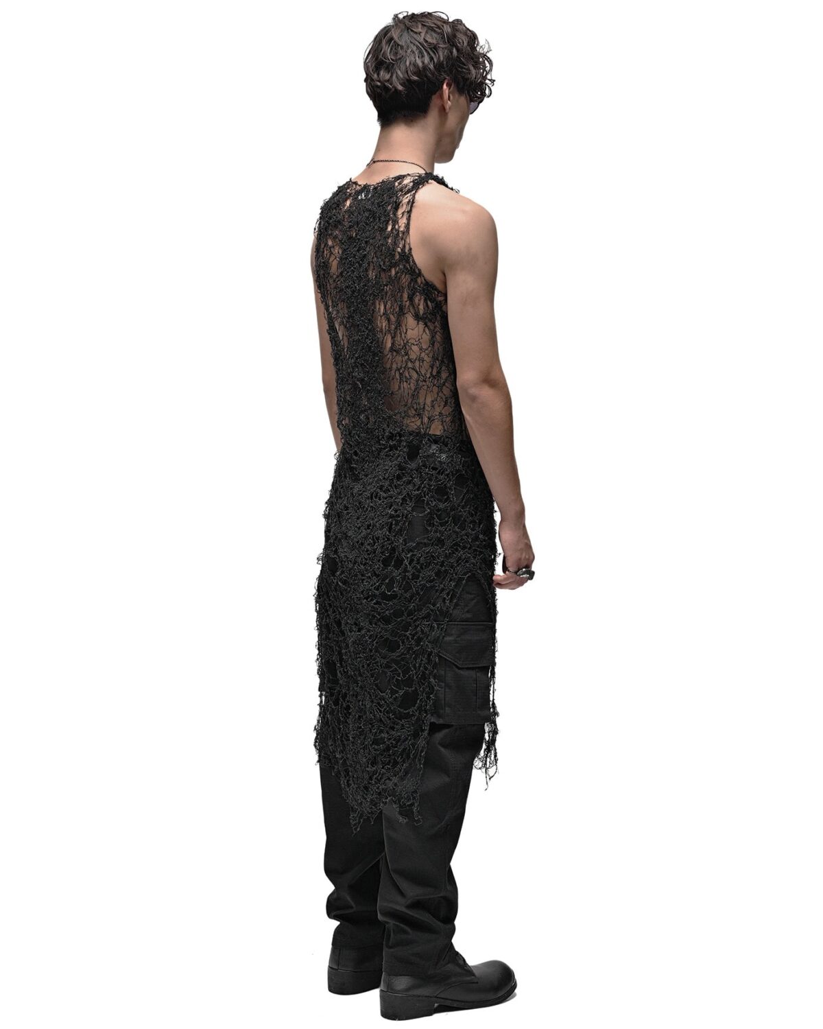 MINOAR - Fiber Bond Soft Sheer Long Top, Men's black cotton top with Fiber-Bond texture - 5
