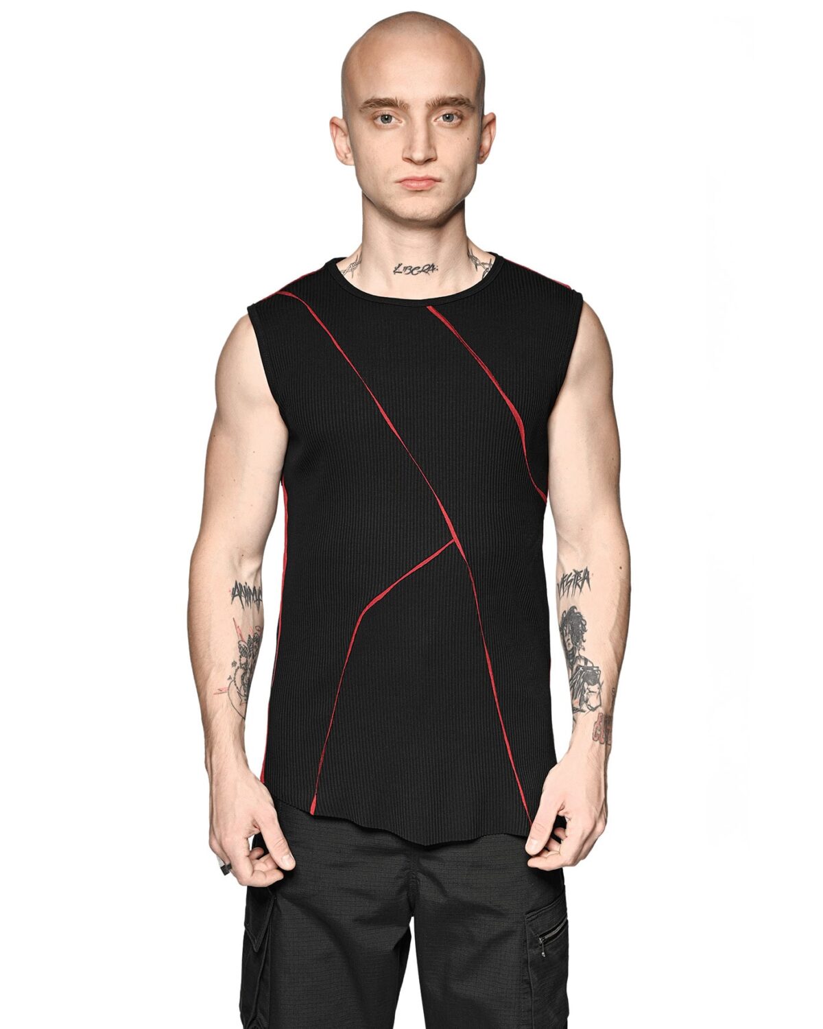 MINOAR - Magma Tanktop, Men's black cotton with multi-segment construction - 3