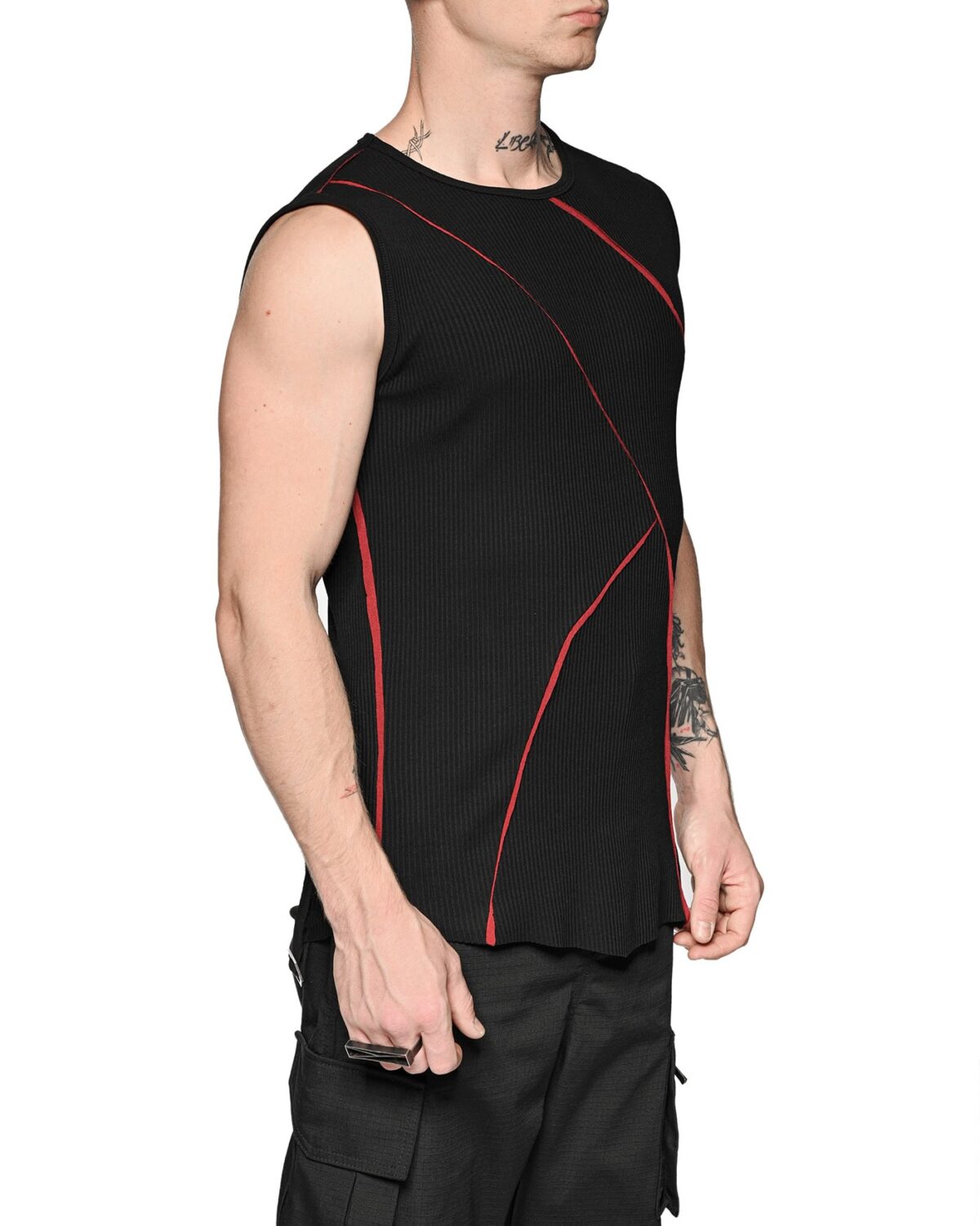 MINOAR - Magma Tanktop, Men's black cotton with multi-segment construction - 5