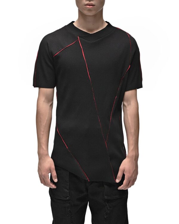 MINOAR - Magma Linear T-shirt, Men's black cotton T-shirt with multi-segment construction - 1