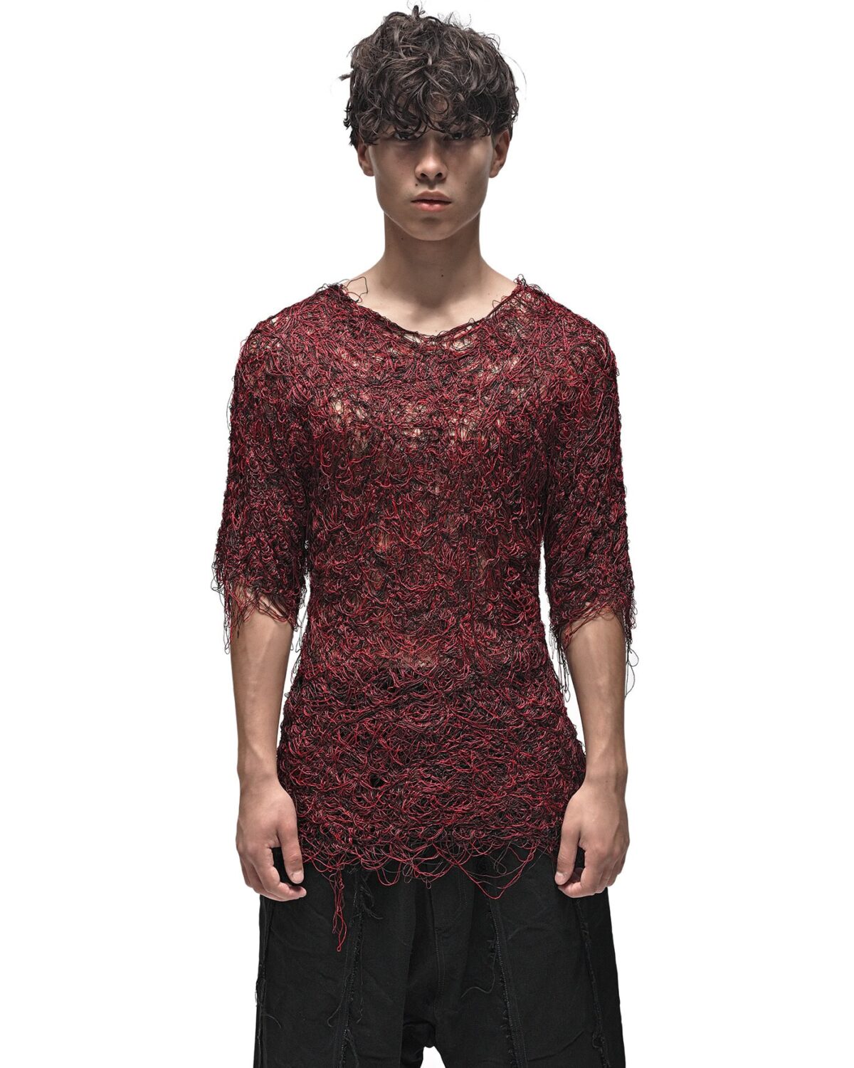 MINOAR - Fiber Bond Lava T-shirt, Men's red viscose T-shirt with Fiber-Bond texture - 3