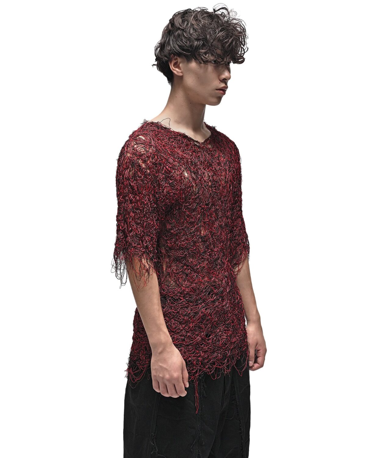 MINOAR - Fiber Bond Lava T-shirt, Men's red viscose T-shirt with Fiber-Bond texture - 4