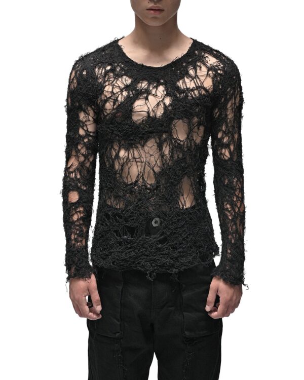 MINOAR - Fiber Bond Soft Sheer Sweater, Men's black cotton sweater with Fiber-Bond texture - 1