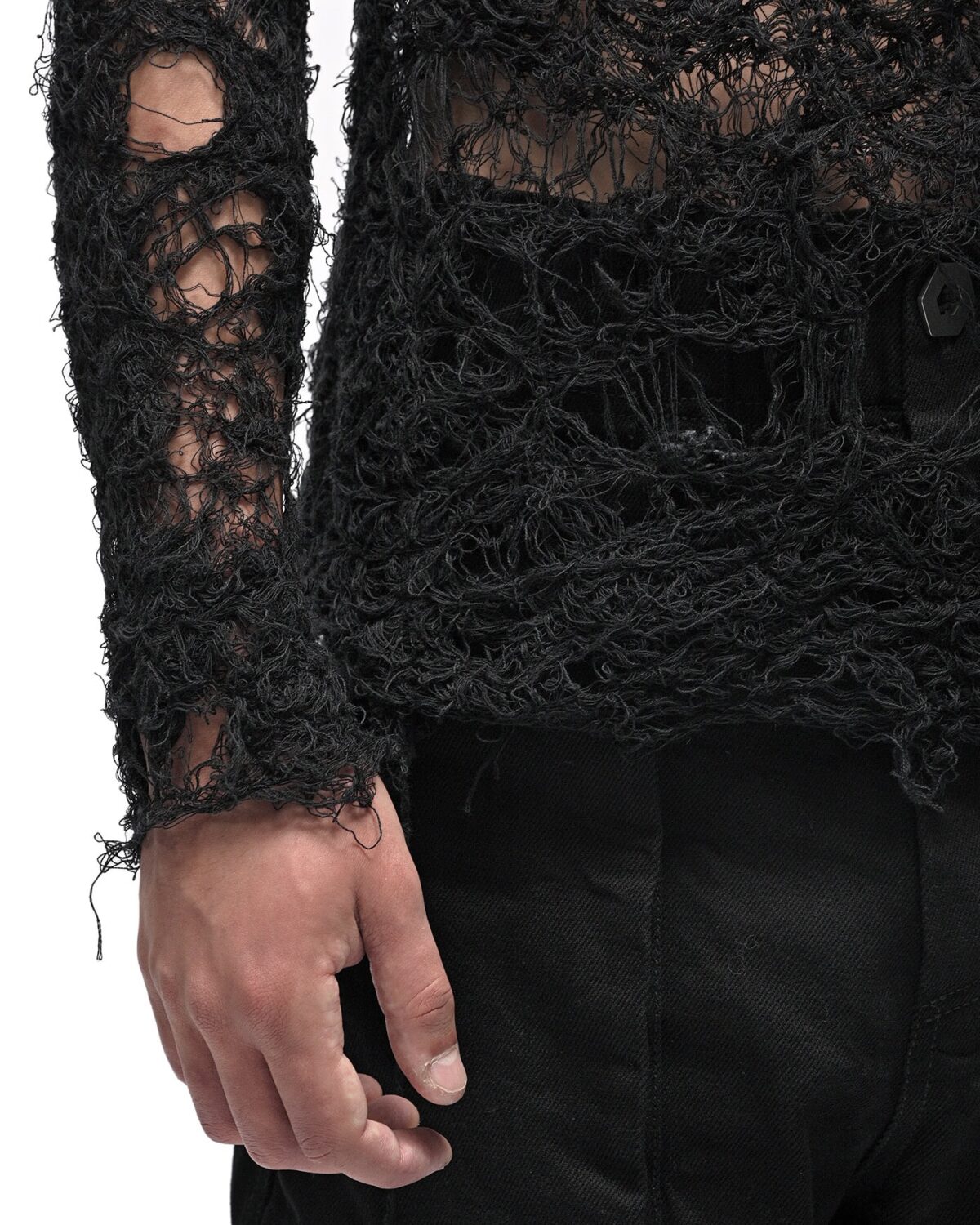 MINOAR - Fiber Bond Soft Sheer Sweater, Men's black cotton sweater with Fiber-Bond texture - 6