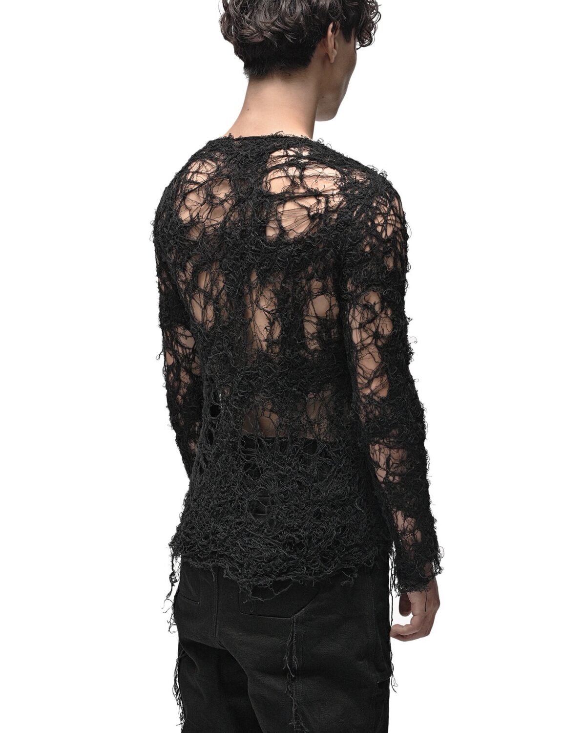 MINOAR - Fiber Bond Soft Sheer Sweater, Men's black cotton sweater with Fiber-Bond texture - 5