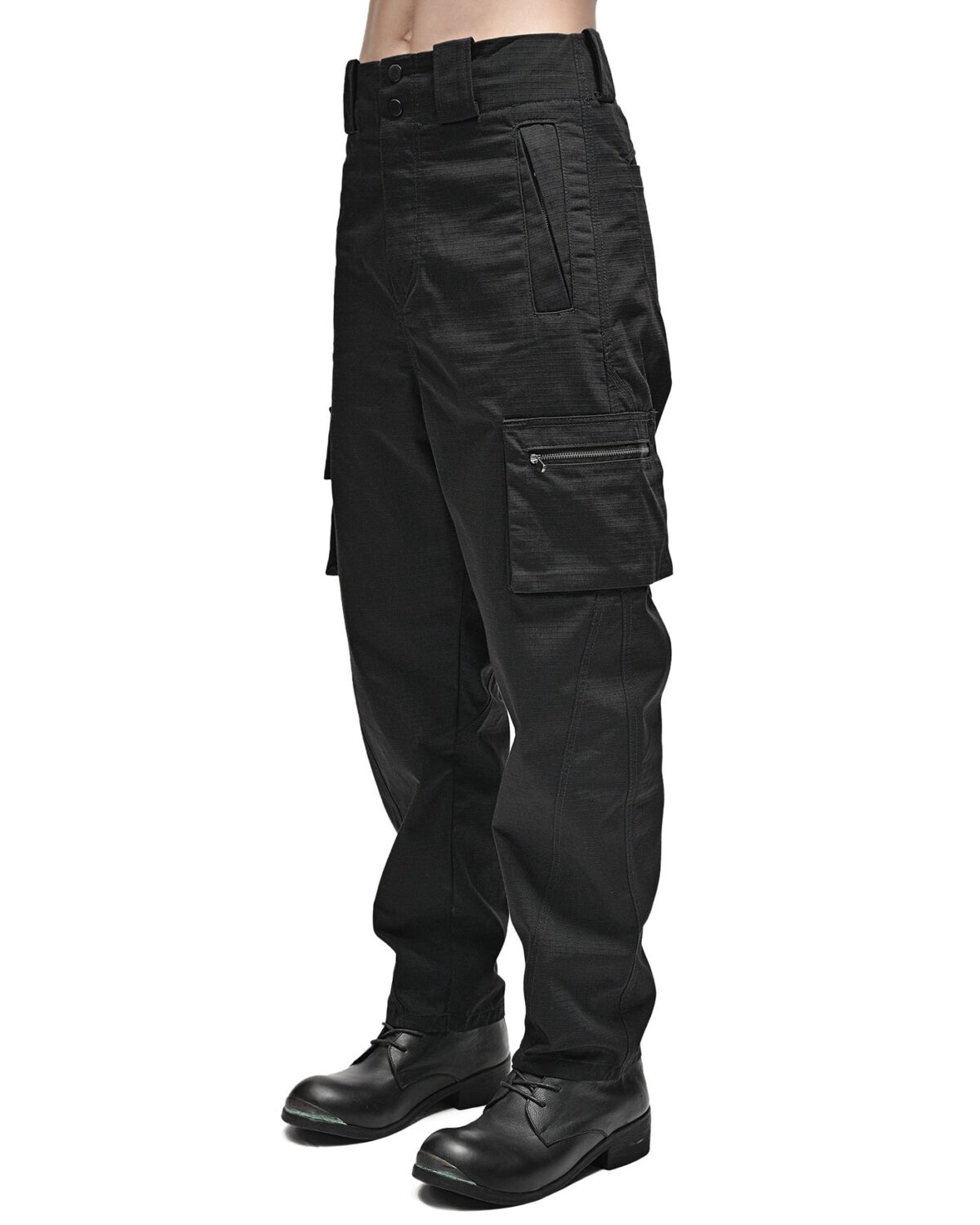 MINOAR - Ripstop Solid Cargo Pants, Men's black cotton pants with tapered silhouette - 3