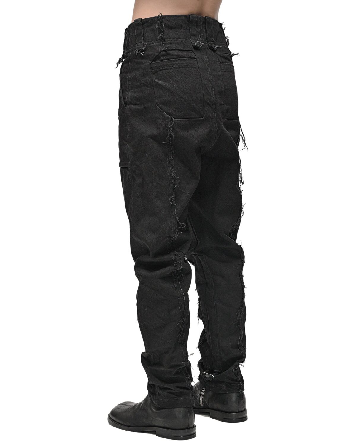 MINOAR - Tapered Denim Wash Construct Pants, Men's black cotton pants with cargo pocket detail - 4