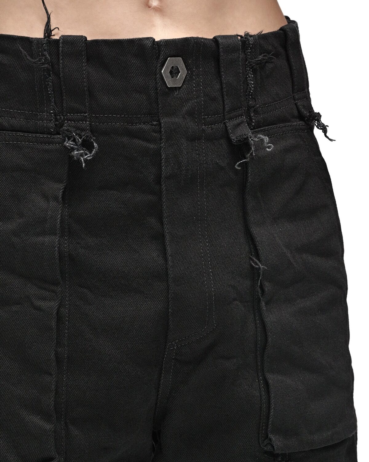 MINOAR - Tapered Denim Wash Construct Pants, Men's black cotton pants with cargo pocket detail - 7