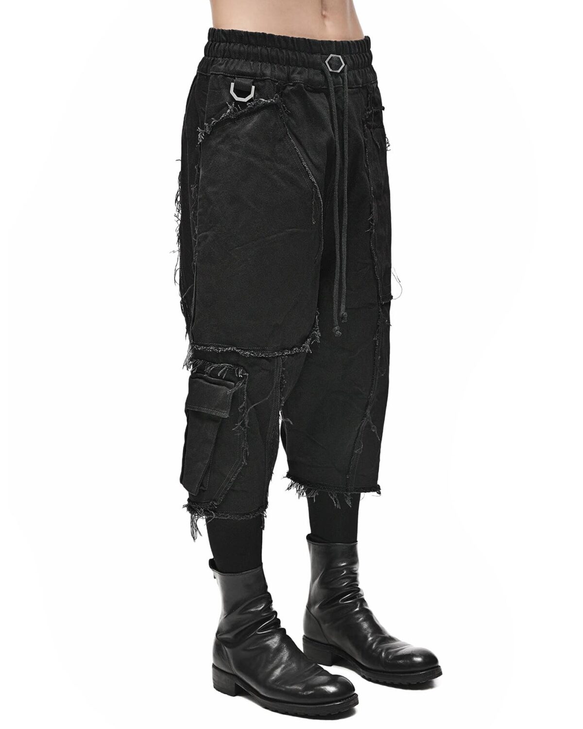 MINOAR - Transform Denim Washed Crop Pants, Men's black cotton pants with cargo pocket detail - 4