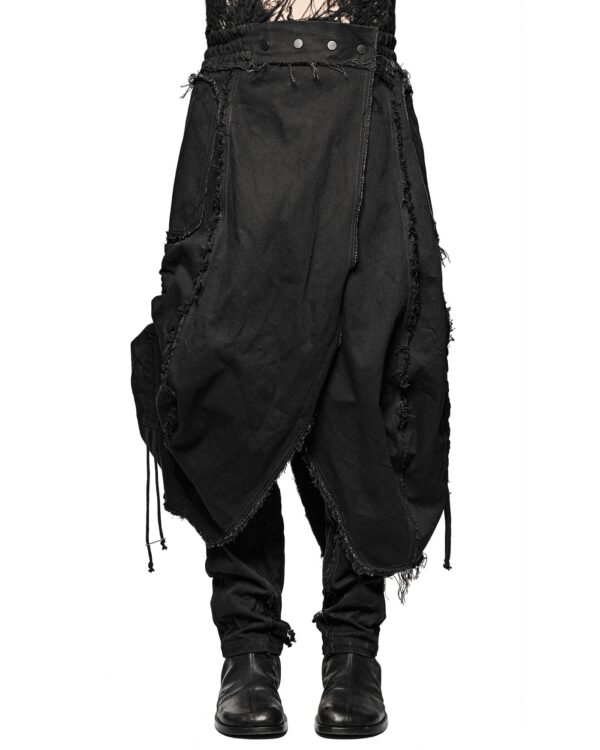 MINOAR - Cargo Volume Transform Denim Skirt, Men's black cotton skirt with cargo pocket detail - 1