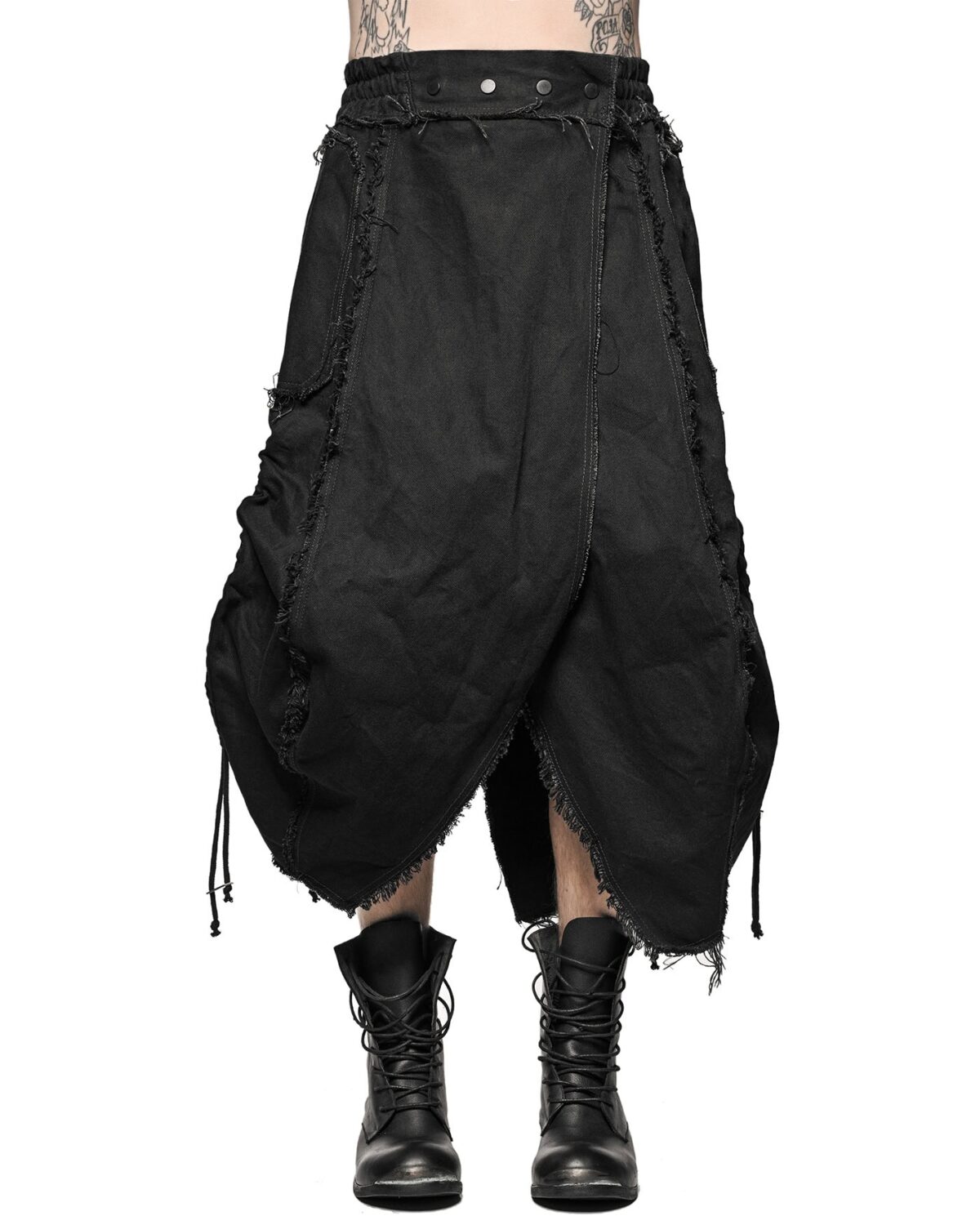 MINOAR - Cargo Volume Transform Denim Skirt, Men's black cotton skirt with cargo pocket detail - 9