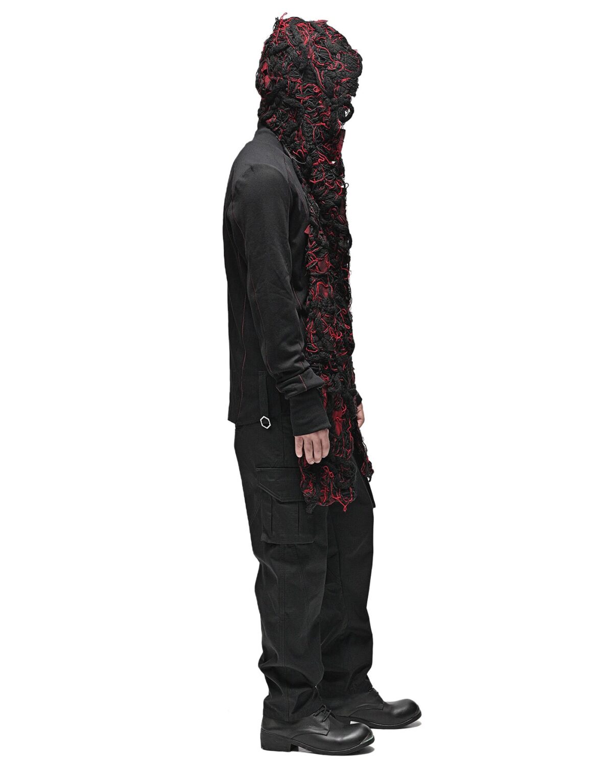 MINOAR - Pyro Fiber Bond Hood Scarf, Unisex black cotton scarf with Fiber-Bond texture - 7