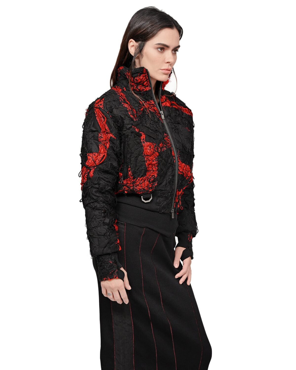 MINOAR - Fiber Bond Magma Bomber Jacket, Women's black cotton jacket with Fiber-Bond texture - 4