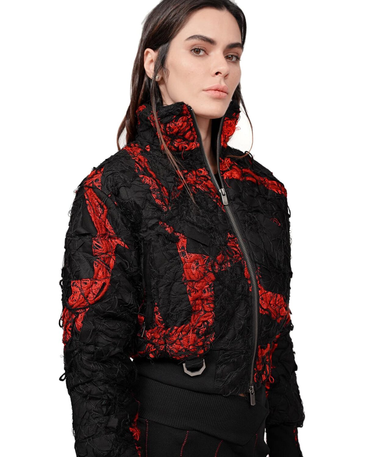 MINOAR - Fiber Bond Magma Bomber Jacket, Women's black cotton jacket with Fiber-Bond texture - 5