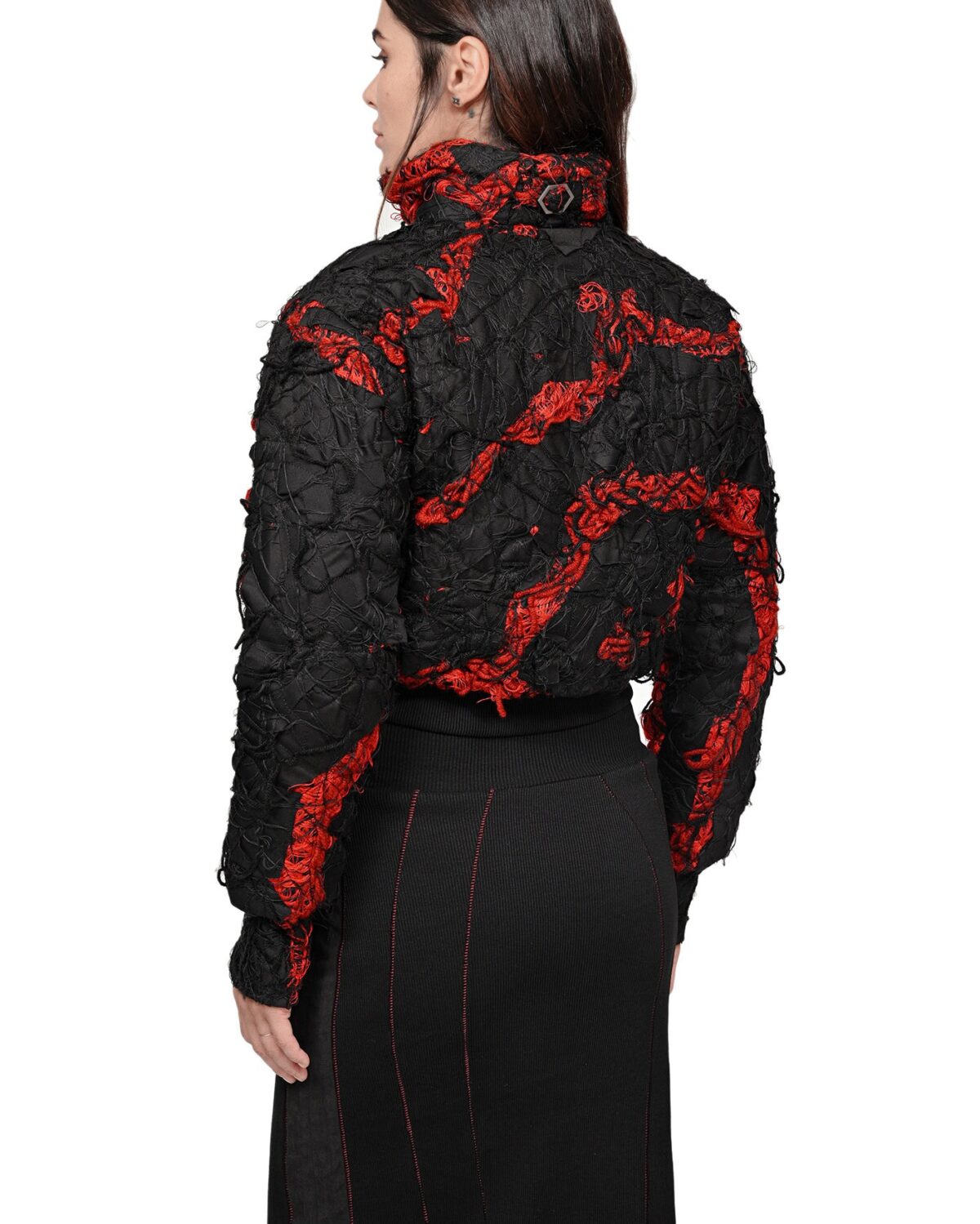 MINOAR - Fiber Bond Magma Bomber Jacket, Women's black cotton jacket with Fiber-Bond texture - 7