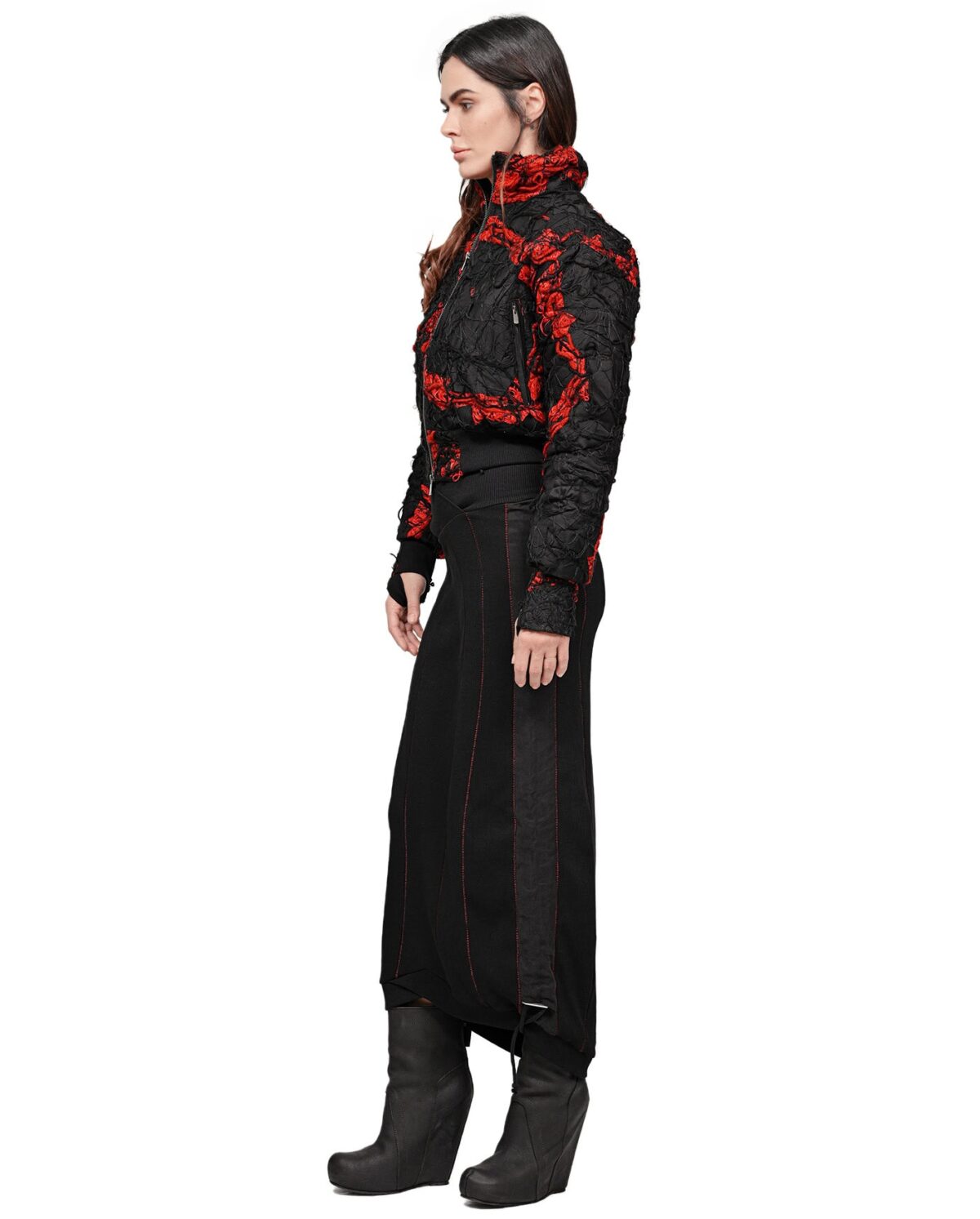 MINOAR - Fiber Bond Magma Bomber Jacket, Women's black cotton jacket with Fiber-Bond texture - 6