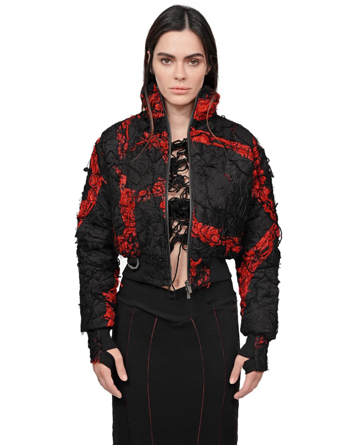 MINOAR - Fiber Bond Magma Bomber Jacket, Women's black cotton jacket with Fiber-Bond texture - 3