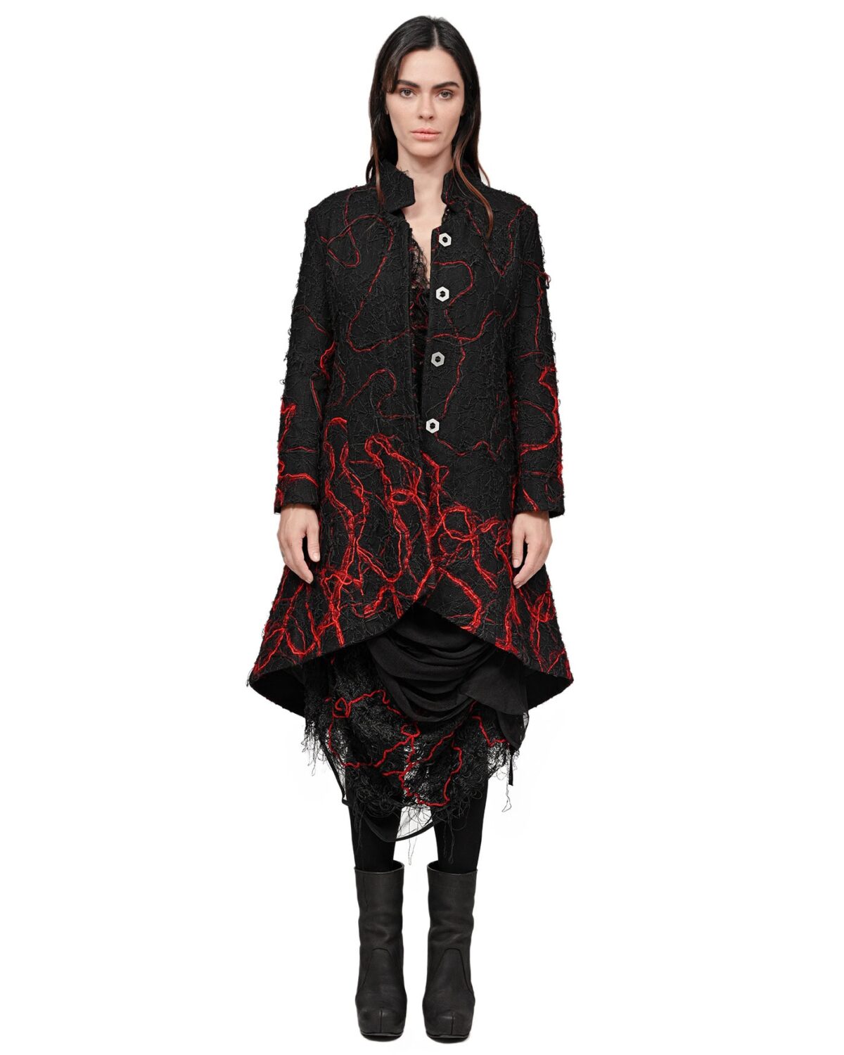 MINOAR - Fiber Bond Magma Coat, Women's black cotton coat with Fiber-Bond texture - 3