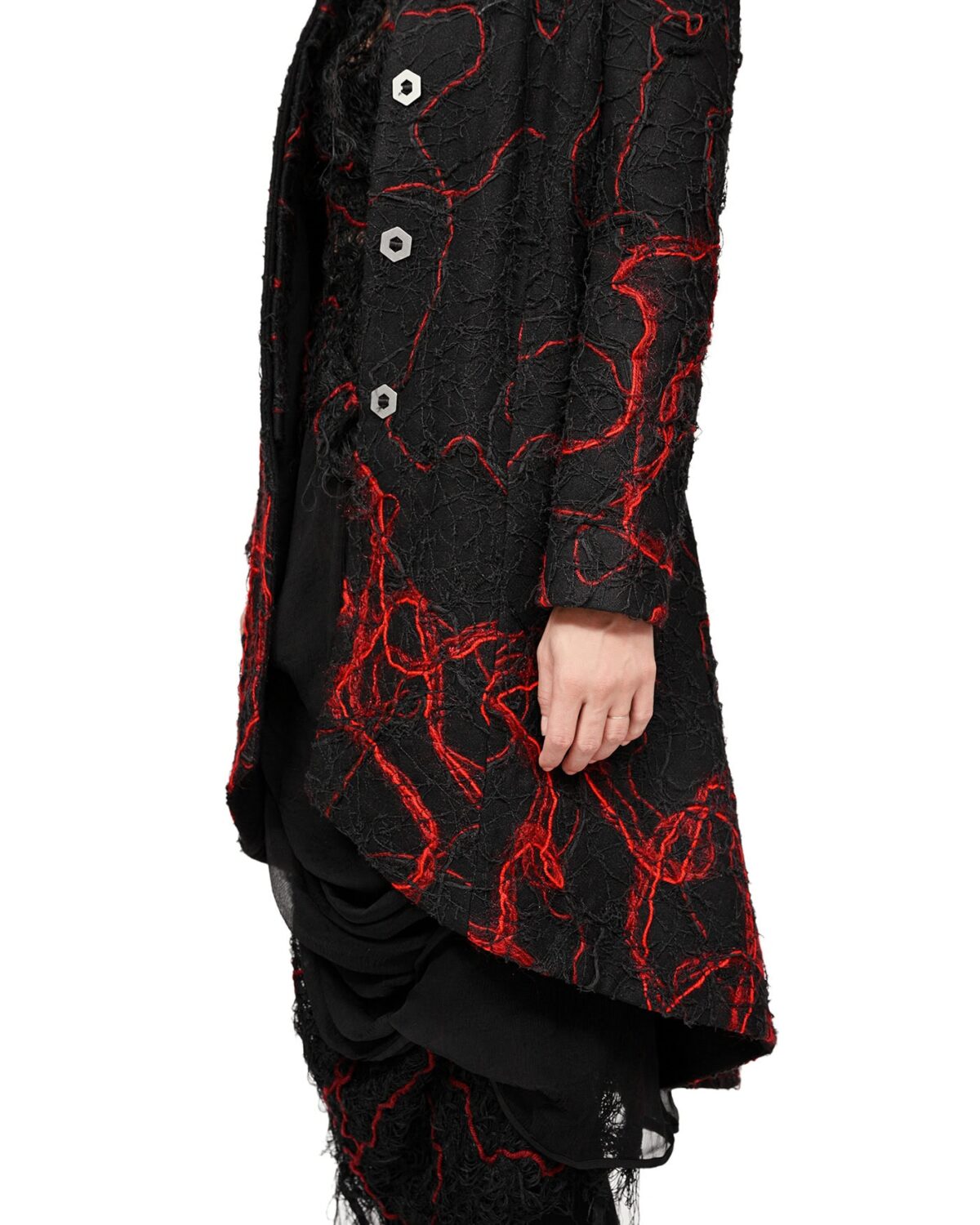 MINOAR - Fiber Bond Magma Coat, Women's black cotton coat with Fiber-Bond texture - 10