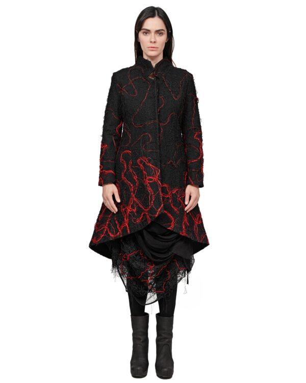 MINOAR - Fiber Bond Magma Coat, Women's black cotton coat with Fiber-Bond texture - 1