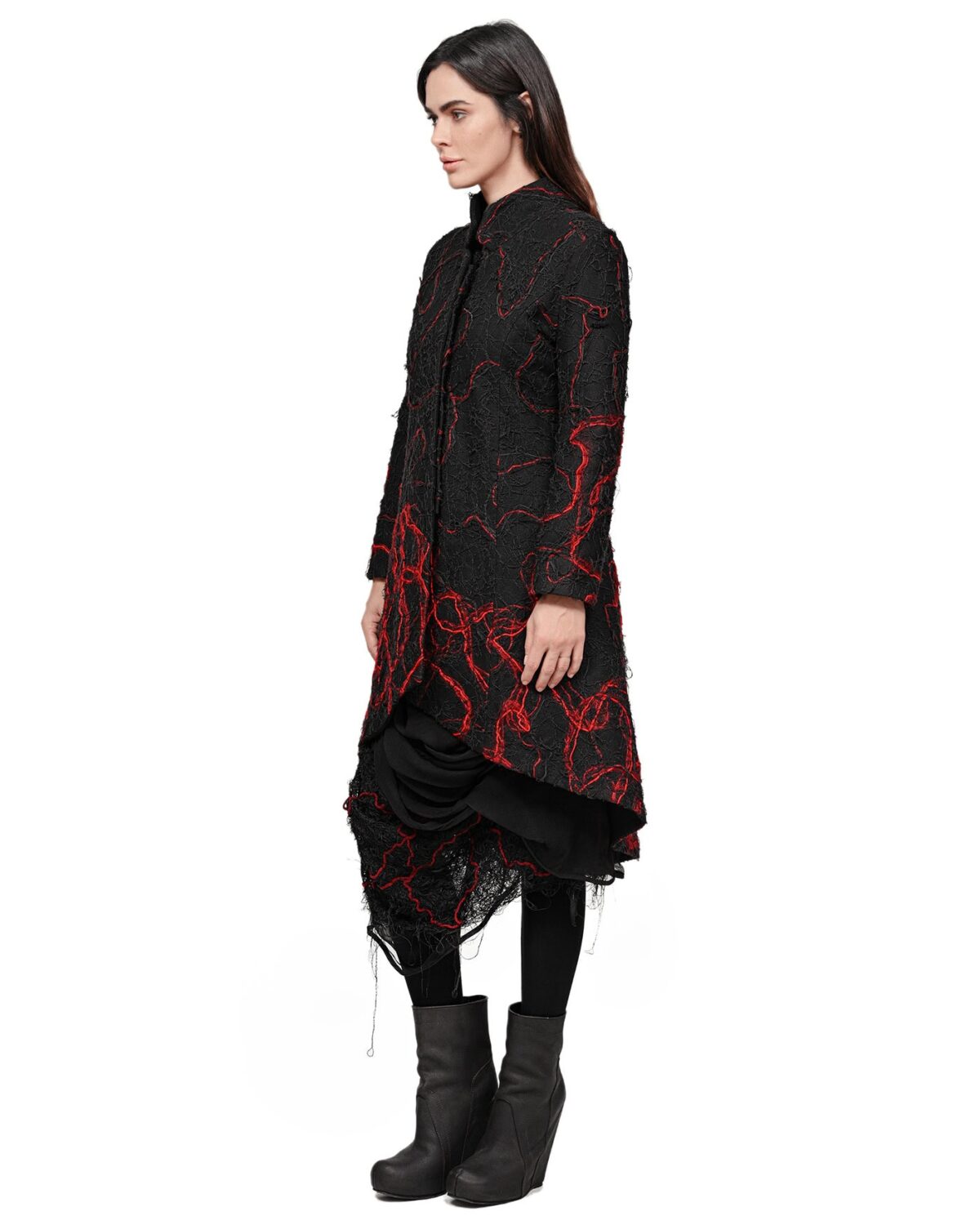 MINOAR - Fiber Bond Magma Coat, Women's black cotton coat with Fiber-Bond texture - 8